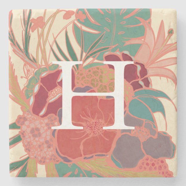 Posavasos De Piedra Monogramo Personalizado de escayola floral persona (Anverso)
