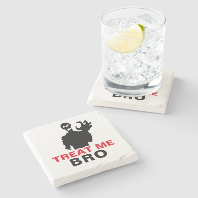 Posavasos De Piedra Monster Treat Me Bro personalizable divertido de H (Lateral)