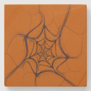 Posavasos De Piedra Monstruo cuadrado fractal negro y Naranja