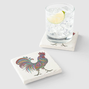 Posavasos De Piedra Monstruo de diseño artístico de gallos