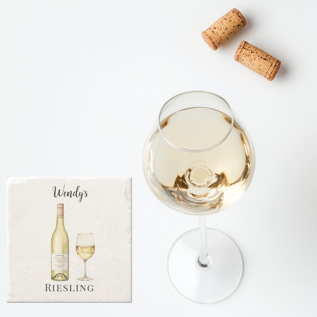 Posavasos De Piedra Monstruo de lavado de agujeros blancos (personalized white wine stone coaster with custom name)