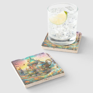 Posavasos De Piedra Monstruo de piedra con té fantástico