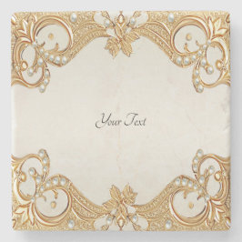 Posavasos De Piedra Monstruo de piedra de Perlas Blancas Ornate Gold