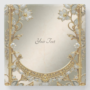 Posavasos De Piedra Monstruo de piedra floral blanca Ornate de oro