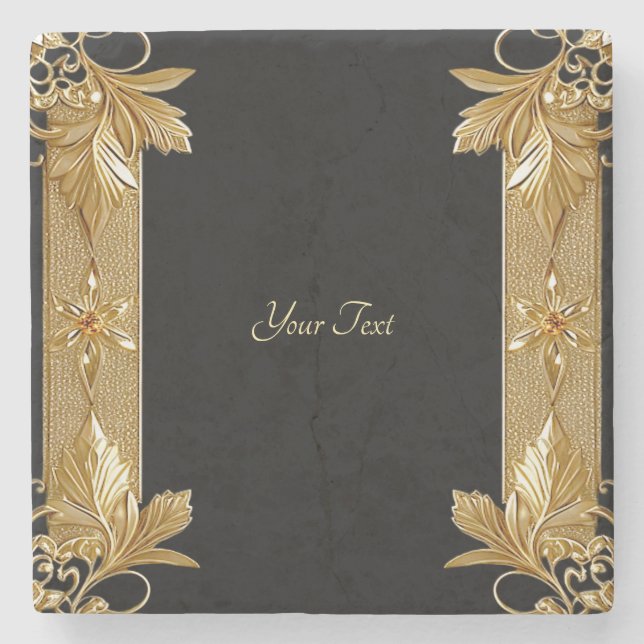 Posavasos De Piedra Monstruo de piedra floral de ornato negro dorado (Anverso)