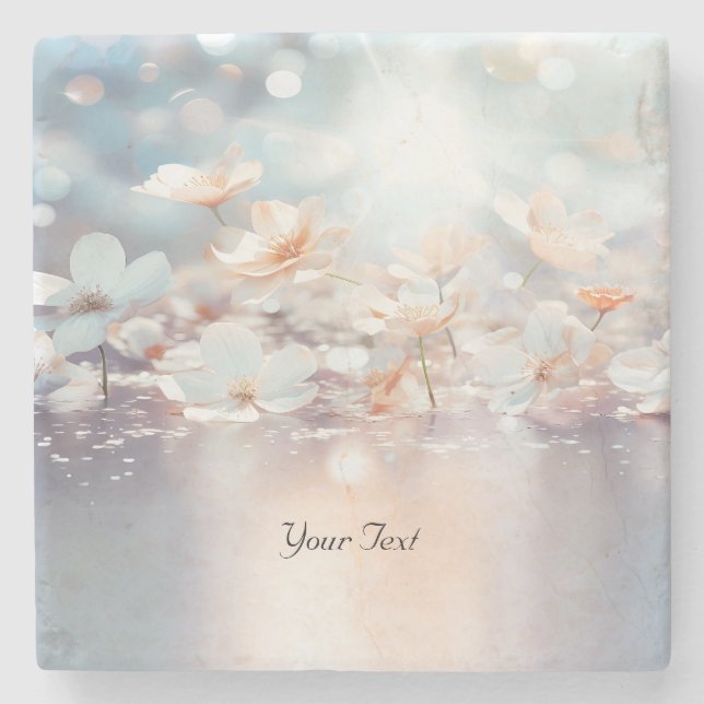 Posavasos De Piedra Monstruo de Piedra Floral de Peach Blanco (Anverso)