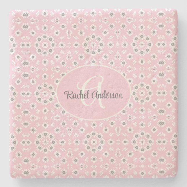 Posavasos De Piedra Monstruo de piedra floral rosa de Rubor (Anverso)