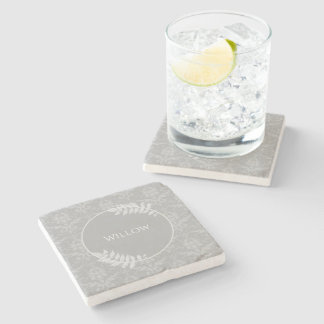 Posavasos De Piedra Monstruo de piedra Gris Elegante Damask Personaliz