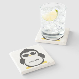 Posavasos De Piedra Monstruo de pingüino fresco de nombre personaliza