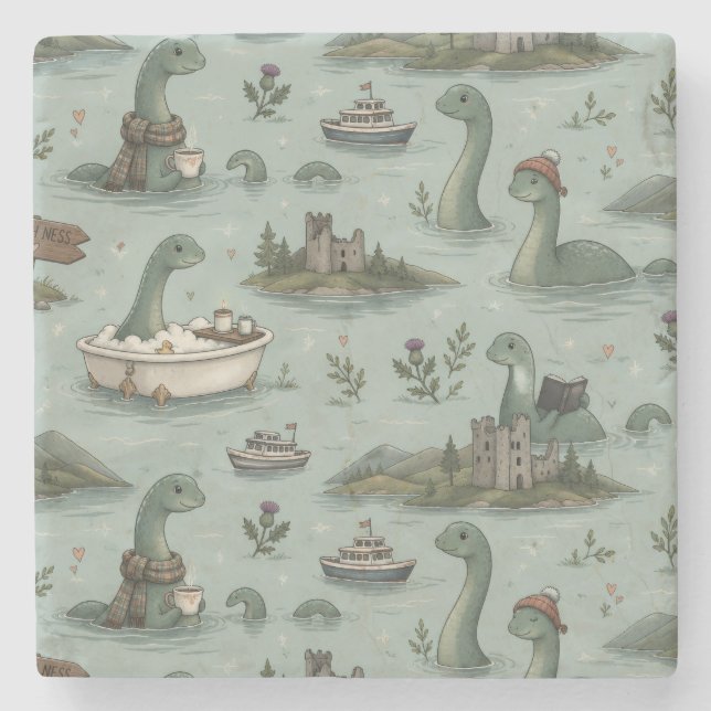 Posavasos De Piedra Monstruo del lago Ness  (Anverso)