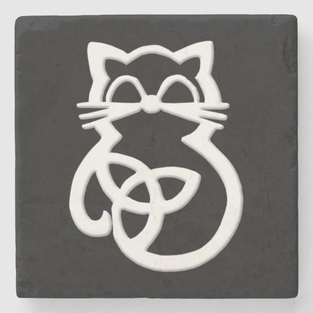 Posavasos De Piedra Monstruo para gatos celta de trinidad blanca (Anverso)