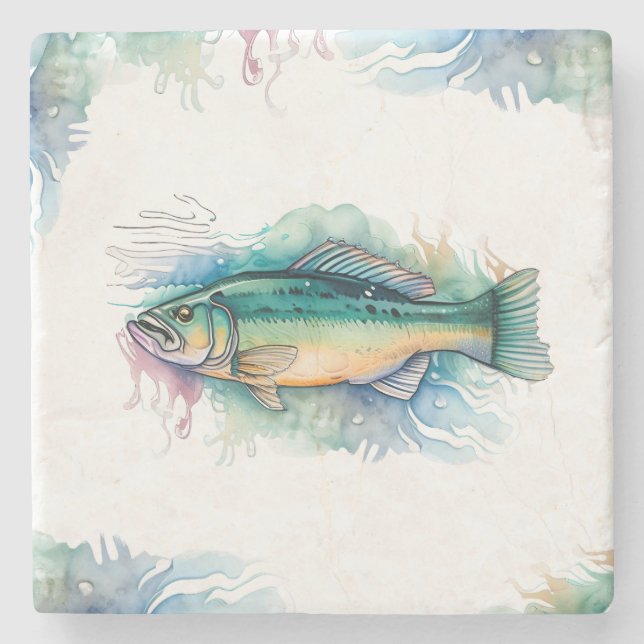 Posavasos De Piedra Monstruo - Serie acuarela: Bass (Anverso)