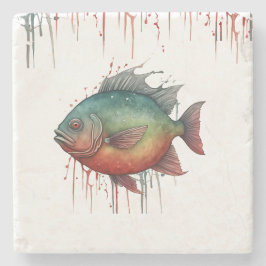 Posavasos De Piedra Monstruo - Serie acuarela: piraña