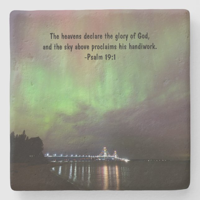 Posavasos De Piedra Montaña Aurora Mackinac Bridge (Anverso)