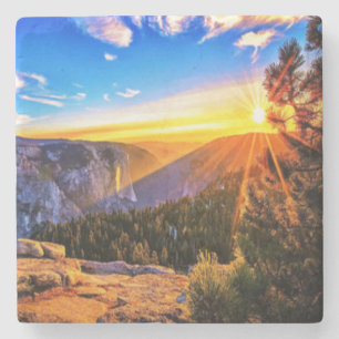 Posavasos De Piedra Montaña con foto de amanecer