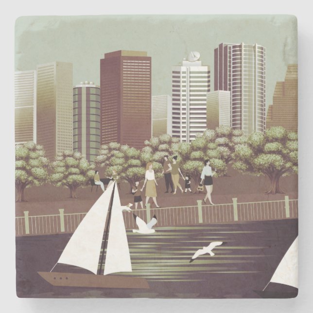 Posavasos De Piedra Montaña de piedra de paisaje urbano (Anverso)