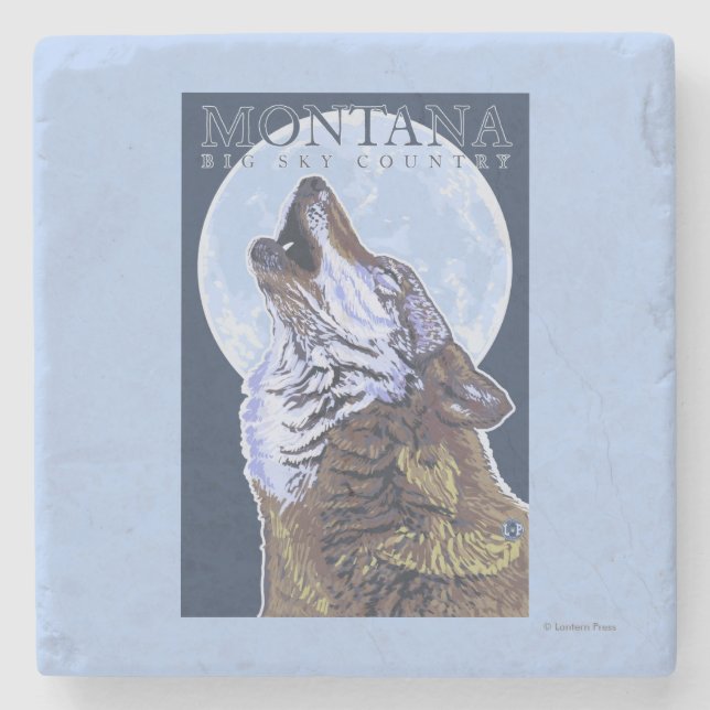 Posavasos De Piedra Montana -- Lobo grande de CountryHowling del cielo (Anverso)