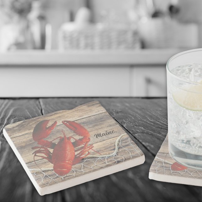 Posavasos De Piedra Montaña rusa de la piedra de langosta con red de p (Perfect everyday Maine lobster coasters, ready to be personalized! )