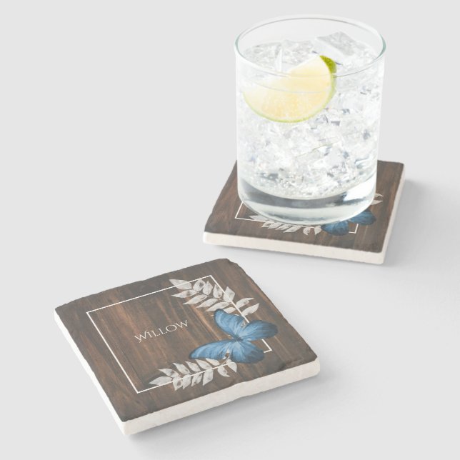 Posavasos De Piedra Montaña rusa personalizada de piedra con mariposa  (Lateral)