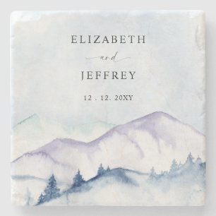 Posavasos De Piedra Montañas acuáticas rusticas Boda de pino al aire l