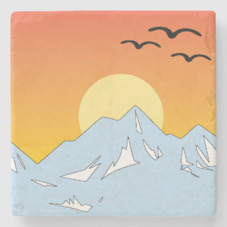 Posavasos De Piedra Montañas al atardecer con aves Soporte de Piedra