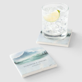 Posavasos De Piedra Montañas de acuarela rústica Boda de Invierno de P