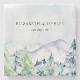 Posavasos De Piedra Montañas de acuarela rústica Boda de Invierno de P