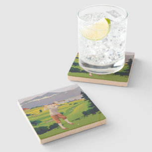 Posavasos De Piedra Montañas del estilo del vintage Golfing arte de l