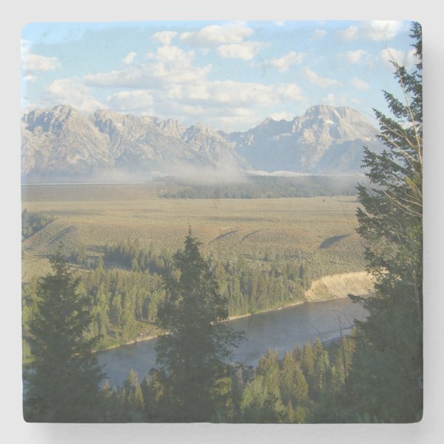 Posavasos De Piedra Montañas Jackson Hole y río (Anverso)