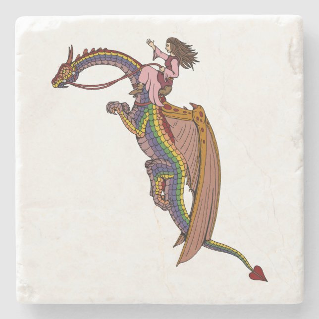Posavasos De Piedra Montando el dragón arcoiris (Anverso)