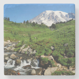 Posavasos De Piedra Monte Rainier, cascada, cubierto de nieve