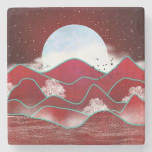 Posavasos De Piedra Moonrise Roja