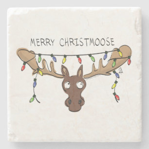 Posavasos De Piedra Moose Cute Funny Navidades