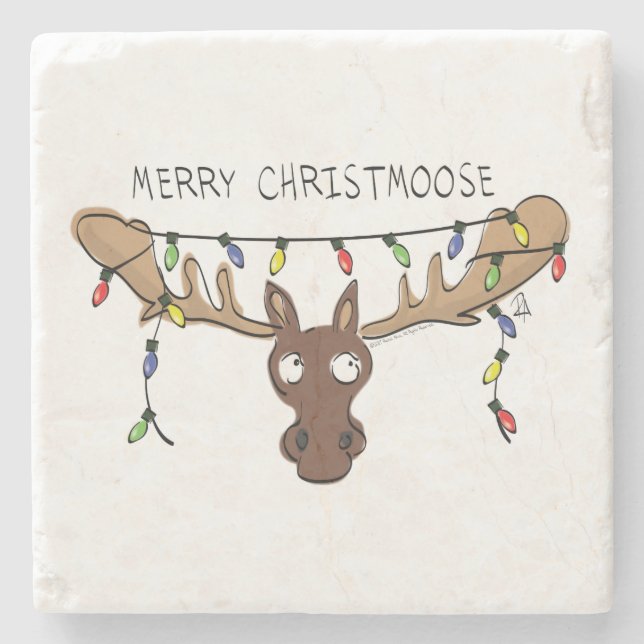 Posavasos De Piedra Moose Cute Funny Navidades (Anverso)