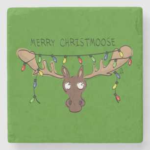 Posavasos De Piedra Moose Cute Funny Navidades