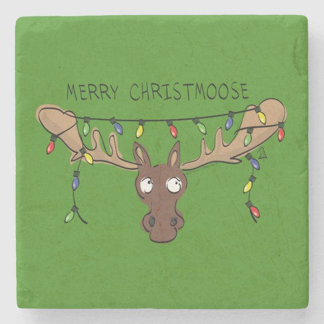 Posavasos De Piedra Moose Cute Funny Navidades (Anverso)