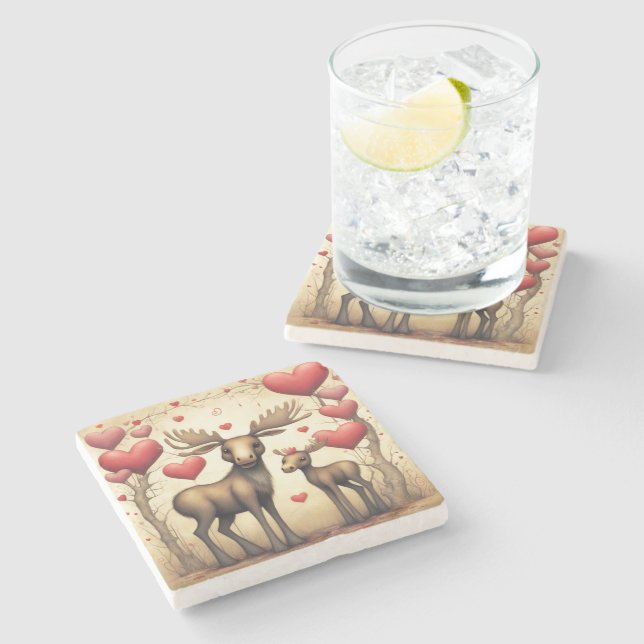 Posavasos De Piedra Moose Love 2 (Lateral)