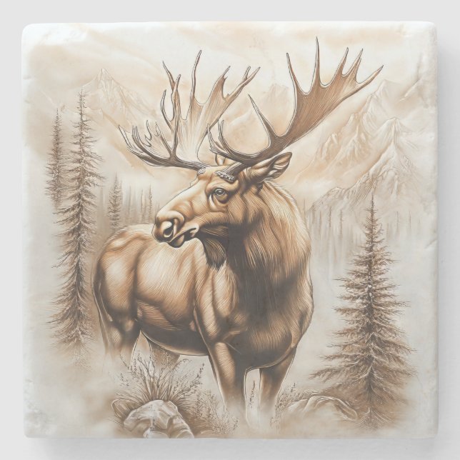 Posavasos De Piedra Moose Marble Coaster (Anverso)