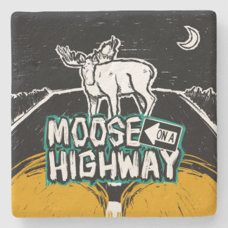 Posavasos De Piedra Moose on the Highway Coaster