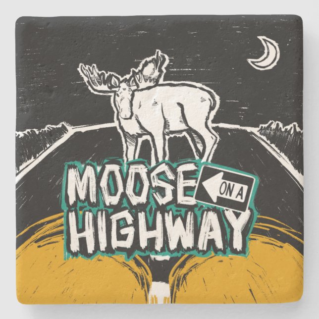 Posavasos De Piedra Moose on the Highway Coaster (Anverso)
