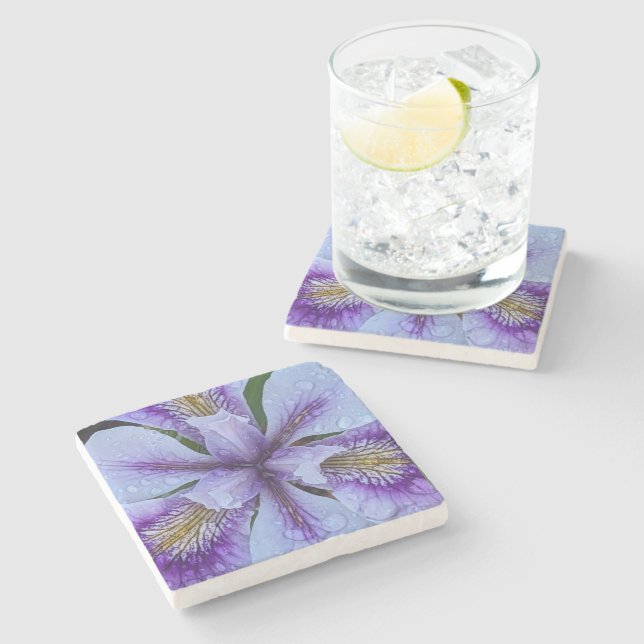 Posavasos De Piedra Morado Iris Floral (Lateral)