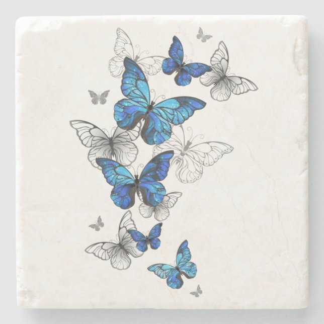 Posavasos De Piedra Morfo de las mariposas voladoras azules (Anverso)