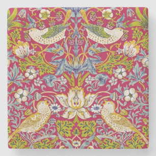 Posavasos De Piedra Morris Red Background Strawberry Thief Pattern