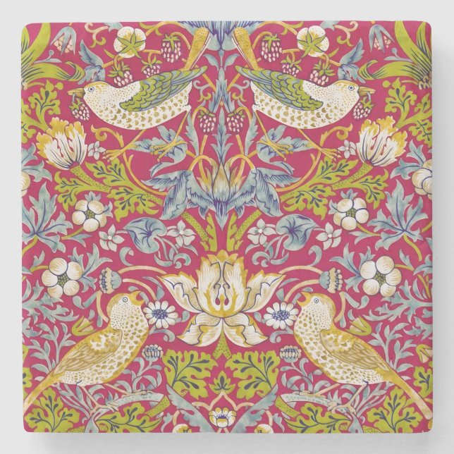 Posavasos De Piedra Morris Red Background Strawberry Thief Pattern (Anverso)