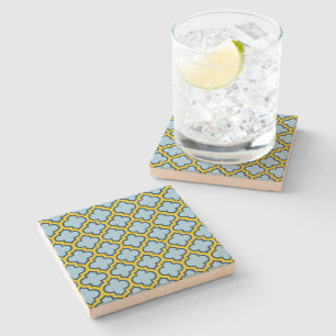 Posavasos De Piedra Mosaico azul y amarillo, Entramado, Quatrefoil