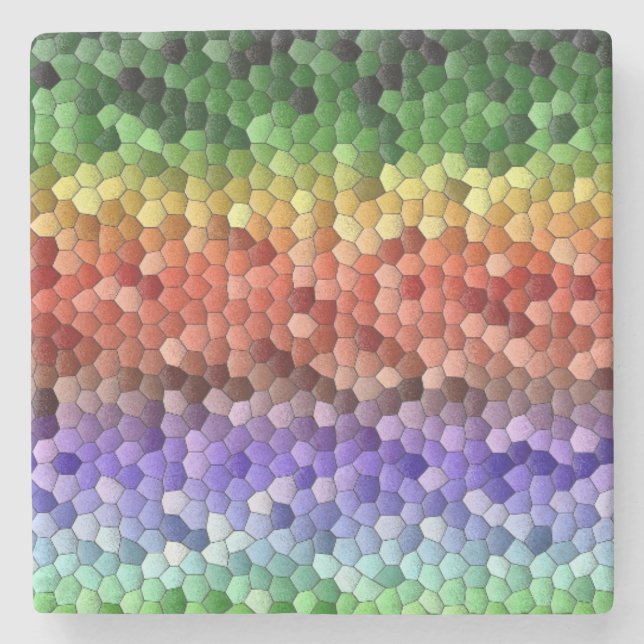 Posavasos De Piedra Mosaico de Arcoíris (Anverso)