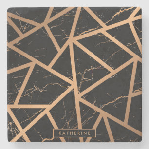 Posavasos De Piedra Mosaico de mármol negro y dorado