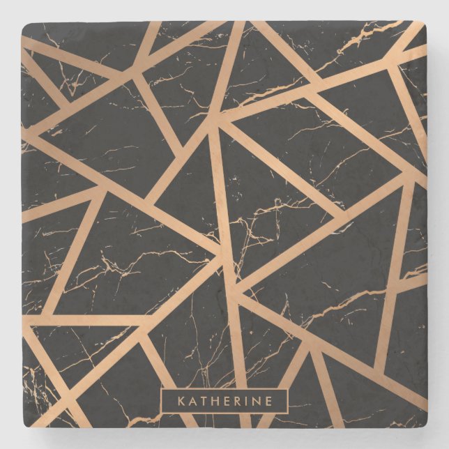 Posavasos De Piedra Mosaico de mármol negro y dorado (Anverso)