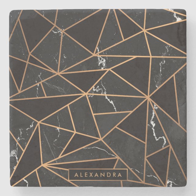 Posavasos De Piedra Mosaico de mármol negro y dorado (Anverso)