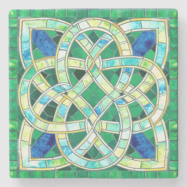 Posavasos De Piedra Mosaico de piedra de nudo celta verde (Anverso)